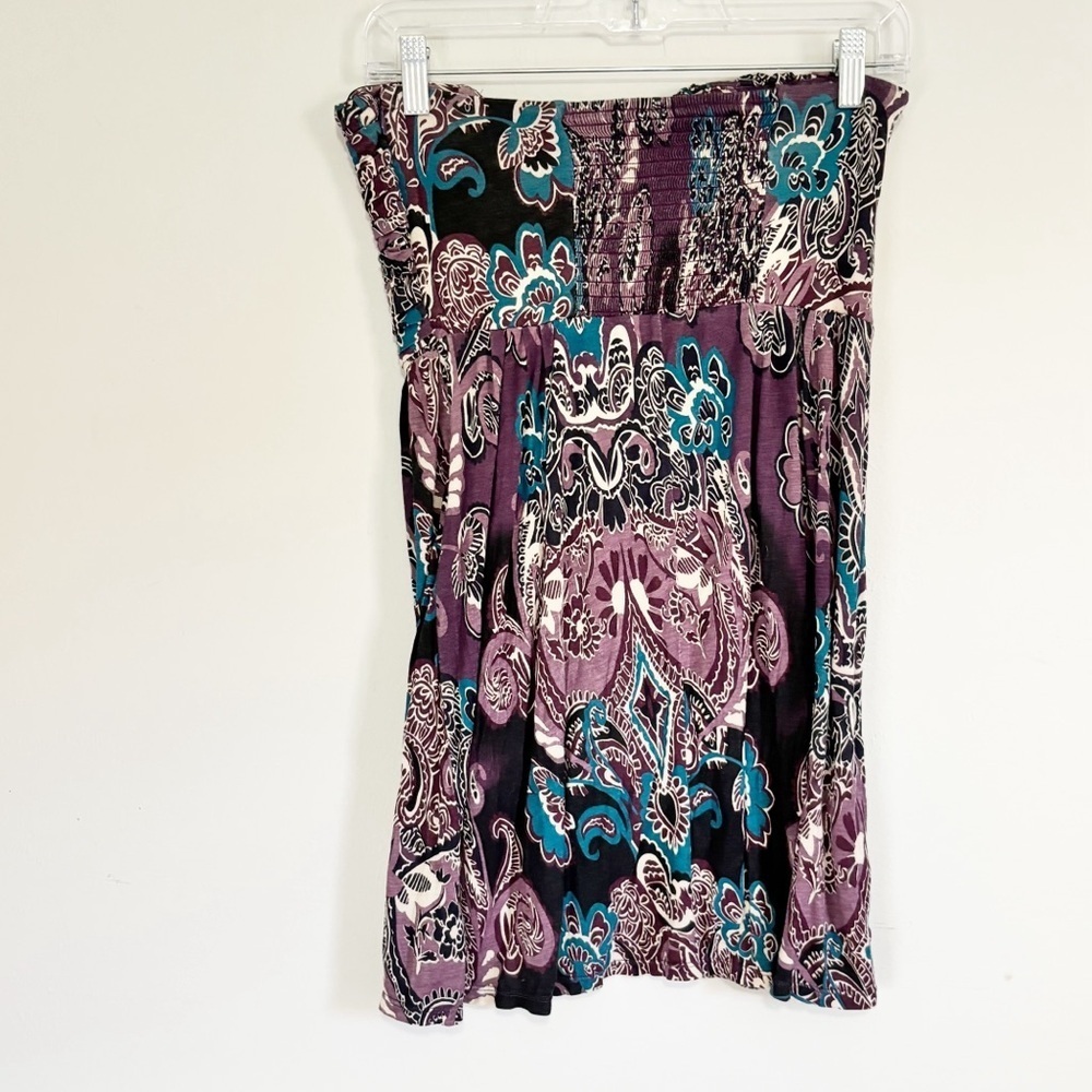FREE PEOPLE Women’s Purple Paisley Tulip Skirt SILVERS Bandeau Dress Strapless S - Picture 3 of 9